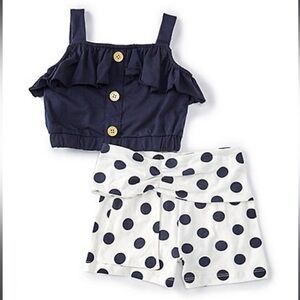 NWT Rare Editions Baby Girl 2 Piece Navy & White Polka Dot Shorts‎ Set Summer
